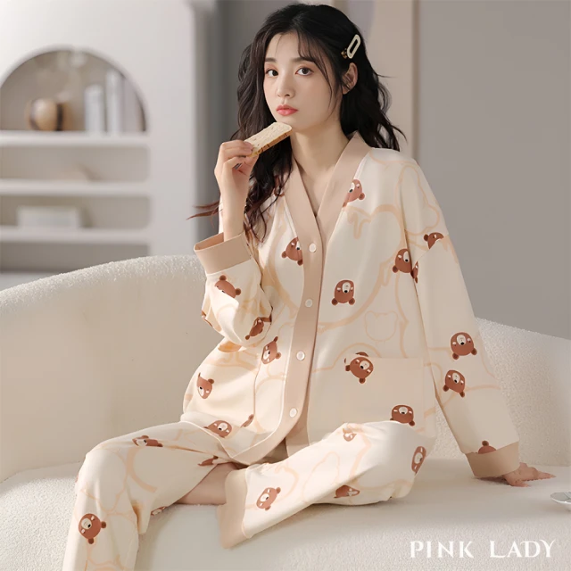 PINK LADY 2色 罩杯式 超柔軟莫代爾棉V領長袖女睡