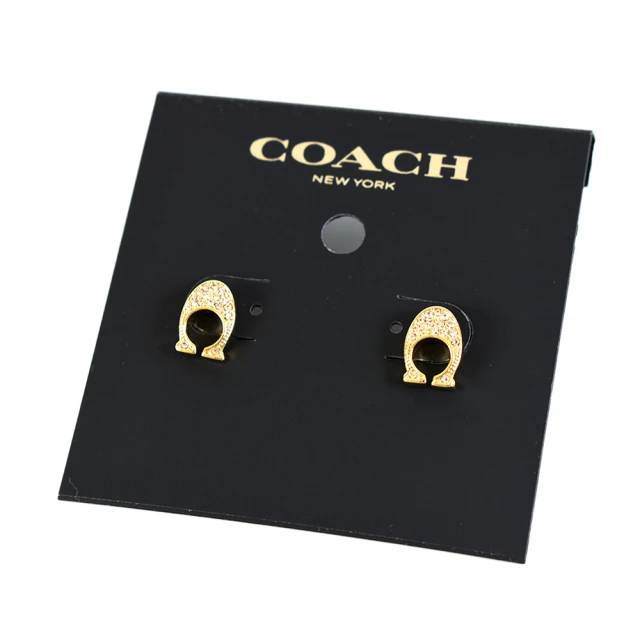 COACH 水鑽C字耳針式耳環-金色