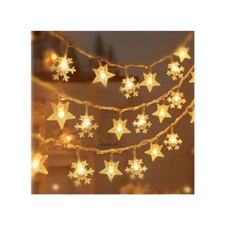 【北熊の天空】雪花+星星燈串 10米 佈置燈串 聖誕裝飾燈飾(聖誕燈 氣氛燈 串燈 聖誕節 聖誕佈置)