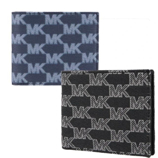 Michael KorsMichael Kors COOPER系列 銀字LOGO 織布拼接皮革 8卡 雙層鈔票層 短夾(多色任選)