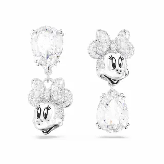 【SWAROVSKI 官方直營】Disney Minnie Mouse 水滴形耳環非對稱設計 白色 鍍白金色