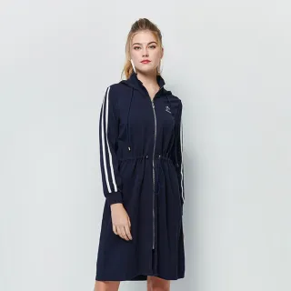 【HONOR 山形屋】品牌標誌拉鍊條紋運動風連帽洋裝(MOMO獨家限定)