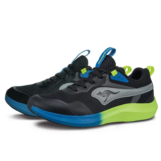 【KangaROOS】美國袋鼠鞋 童鞋 RUNFLOW 超輕量 慢跑鞋 運動鞋 藍/黑/螢光(KK32315)
