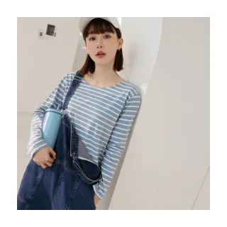 【OB 嚴選】純棉多色橫條紋寬版長袖上衣 《AB1071》