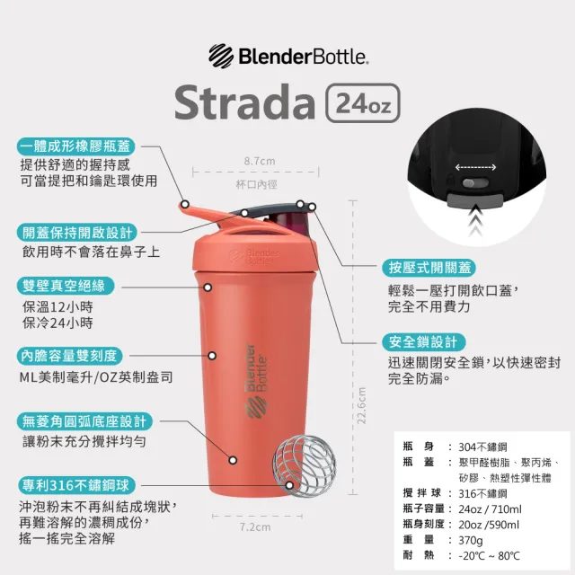 【Blender Bottle_2入】〈Strada 24oz｜Sleek 25oz各1〉不鏽鋼保溫保冰杯(BlenderBottle/保溫杯/冰壩杯)(保