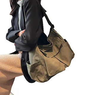 【89 zone】法式古典潮流大容量 購物袋 側肩包 斜挎包 單肩包 手提包 帆布包 托特包(綠/黑/白/咖)