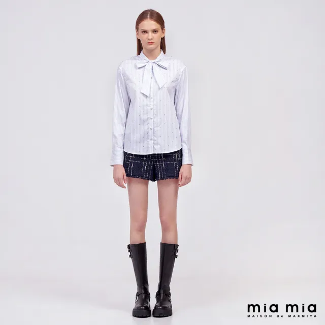 【mia mia】立領綁帶條紋襯衫