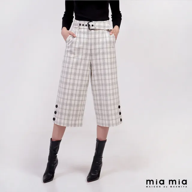 【mia mia】白格紋七分寬口褲