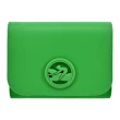【LONGCHAMP】BOX-TROT系列小牛皮同色LOGO三折壓釦短夾(野草綠)