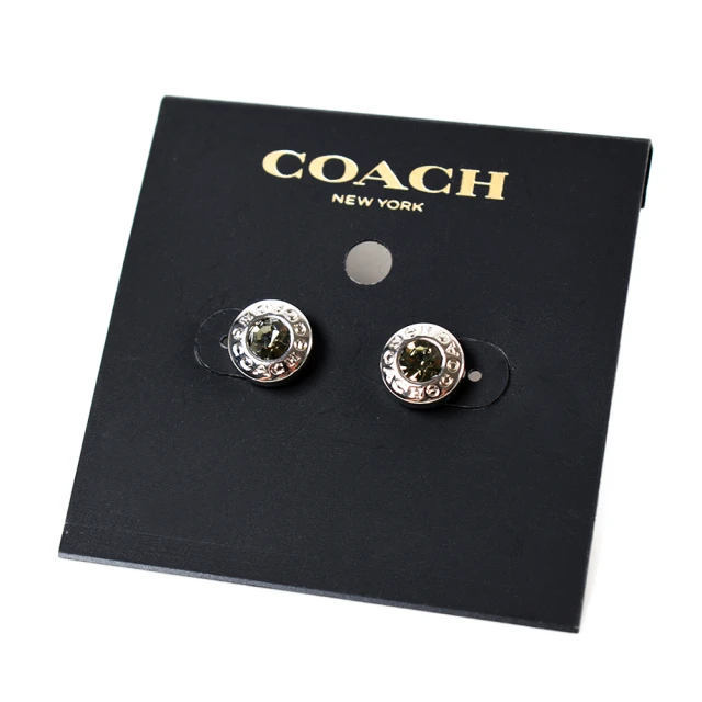 COACHCOACH 圓型LOGO水鑽針式耳環-銀色