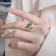 【KT DADA】開口戒指 戒指 小戒指 純銀戒指 造型戒指 古風戒指 復古戒指 綠色戒指 葉子戒指 不掉色戒指