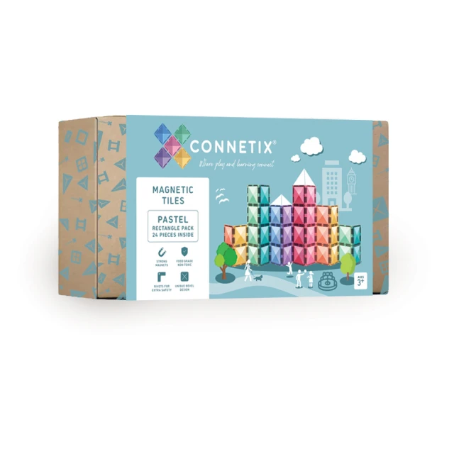 Connetix 磁樂 澳洲 Connetix 磁力片- 24片粉彩長方條組(STEAM 玩具)