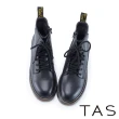【TAS】線條造型真皮綁帶厚底短靴(黑色)