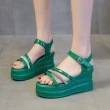 【HMH】坡跟涼鞋 厚底涼鞋/閃耀金蔥鑽條縷空線條拼接坡跟厚底涼鞋(綠)