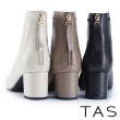 【TAS】百搭素面柔軟羊皮中跟短靴(黑色)