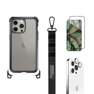 【MAGEASY】iPhone 15 Odyssey STRAP 超值殼貼組｜頂級超軍規防摔掛繩＋9H保護貼+藍寶石鏡頭貼