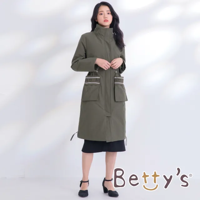 【betty’s 貝蒂思】長版鋪棉LOGO立領大衣(軍綠)