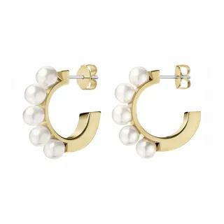 【Calvin Klein 凱文克萊】Circling系列淺金珍珠耳環(ck耳環)