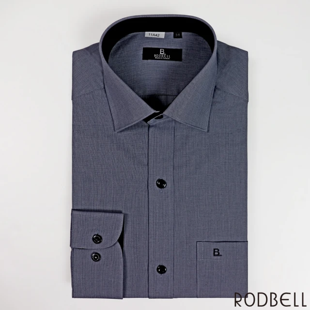 RODBELL 羅德貝爾 灰格配色長袖修身襯衫(棉、聚酯纖維、修身襯衫)