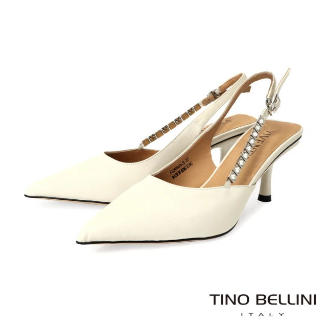 TINO BELLINI 貝里尼TINO BELLINI 貝里尼 絲綢鑽飾後繫帶高跟鞋FS2V001(米白)