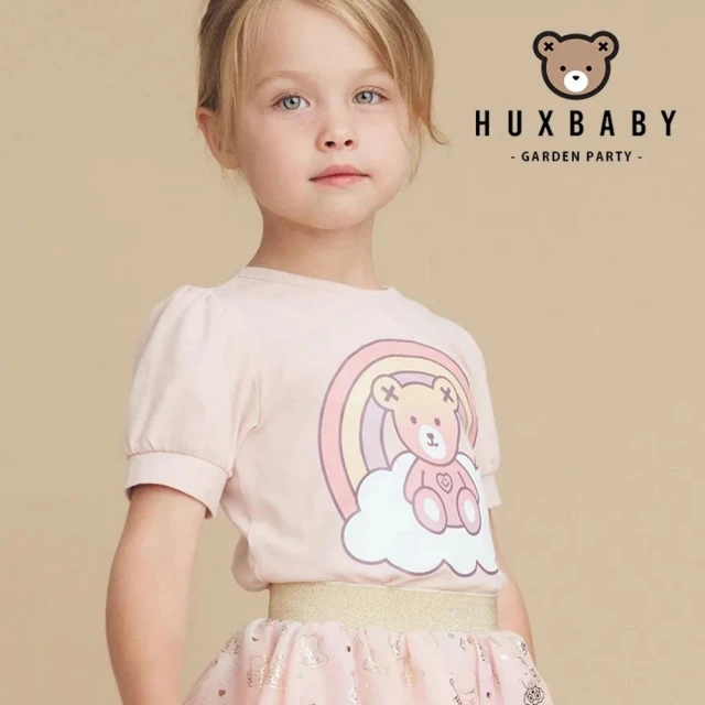 HUXBABY 粉紅雲彩小熊有機棉短袖上衣(TM2310-240-A)