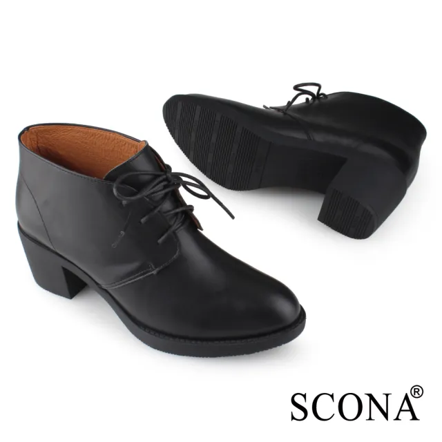 【SCONA 蘇格南】全真皮 簡約率性綁帶短靴(黑色 8815-1)