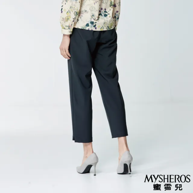 【MYSHEROS 蜜雪兒】雪紡特色長褲 腰頭設計釦拉鍊 修身顯瘦剪裁(鐵灰)