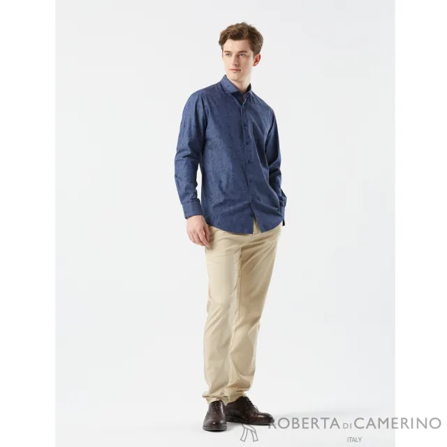 【ROBERTA 諾貝達】男裝 藍色長袖都會襯衫-純棉合身版(義大利素材 台灣製)