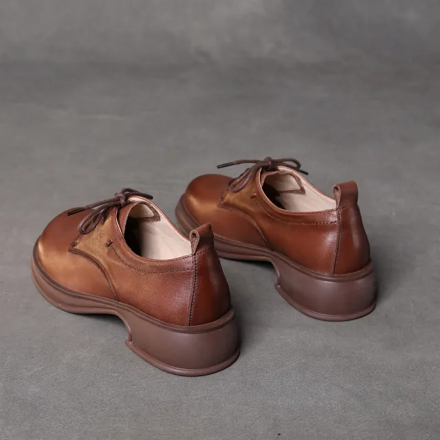 【Vecchio】真皮皮鞋 牛皮皮鞋/全真皮頭層牛皮寬楦復古繫帶小皮鞋(棕)