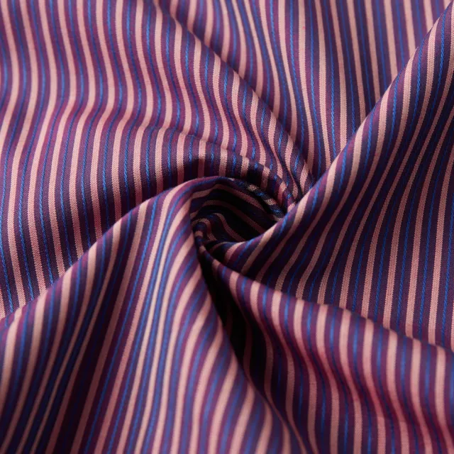 【ROBERTA 諾貝達】男裝 紫橘色條紋長袖襯衫-純棉合身版(奧地利素材 台灣製)