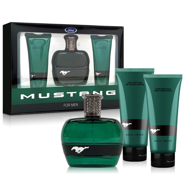 FORD MUSTANG 福特野馬 美式傳奇綠鑽男性淡香水禮盒-淡香水100ml+沐浴膠100ml+鬍後膠100ml(專櫃公司貨)