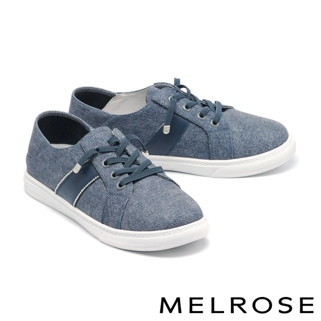 MELROSE 美樂斯 簡約日常水鑽條彈性鞋帶牛皮QQ厚底休閒鞋(藍)