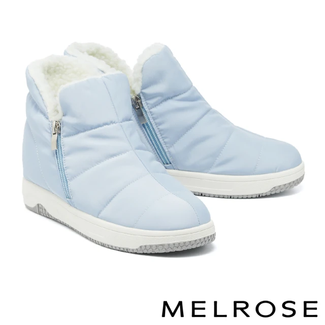 MELROSE 美樂斯 率性時尚純色防潑水布厚底短靴(藍)優