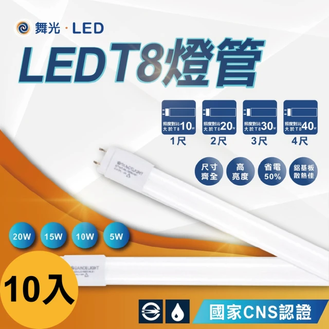 旭光 10入組 T8 LED燈管 20W 白光 黃光 自然光