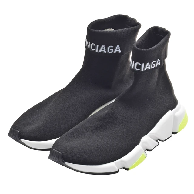 Balenciaga 巴黎世家 經典Speed Trainer品牌LOGO反摺中筒襪套鞋(黑/黃色534379-W1GV0-1006)