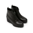 【MISWEAR】黑色真皮前拉鍊楔型短靴(歐美個性時尚)