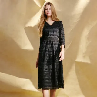 【MOMA】質感繡花蕾絲洋裝(黑色)
