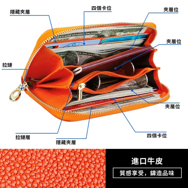 【Starshop】荔枝紋手拿包 真皮皮夾 牛皮皮包 長夾 女士皮夾 男士錢包 拉鏈錢包 大容量證件夾 風