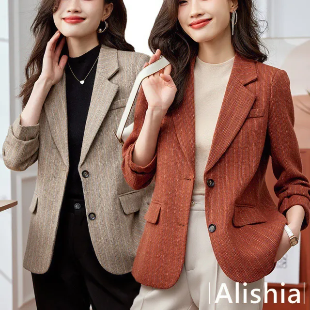 【Alishia】氣質顯瘦翻蓋休閒西裝外套 M-3XL(現+預  杏色 / 橙色 / 藍色)