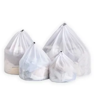 【isona】束口款純色細網 粗網洗衣袋4件組 衣物袋(洗衣袋 洗衣網) 