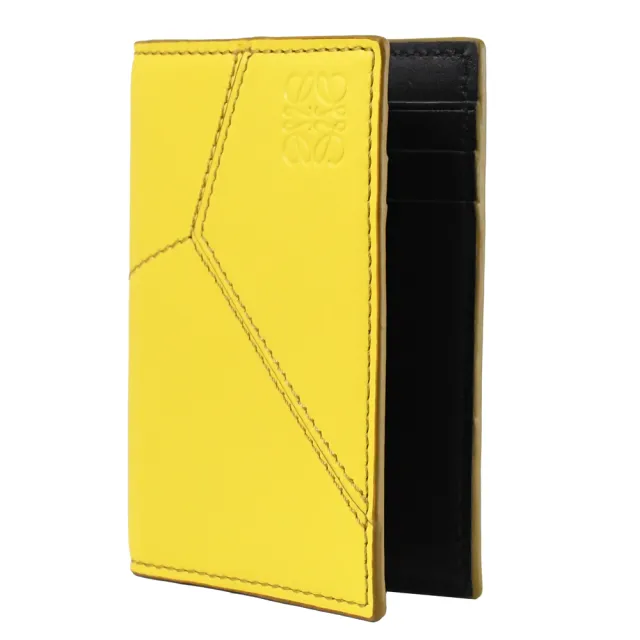 【LOEWE 羅威】PUZZLE 經典烙印LOGO幾何拼接小牛皮信用卡名片隨身卡(黃)