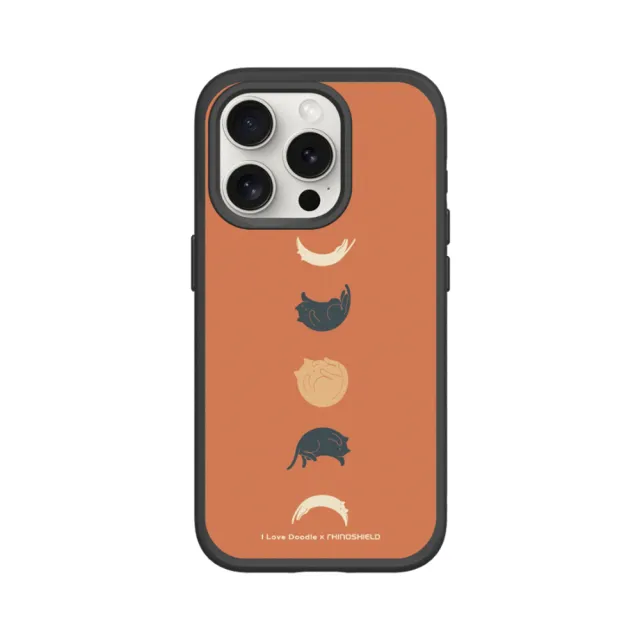 【RHINOSHIELD 犀牛盾】iPhone 15系列 SolidSuit MagSafe兼容 磁吸手機殼/貓咪月象-橘(I Love Doodle)
