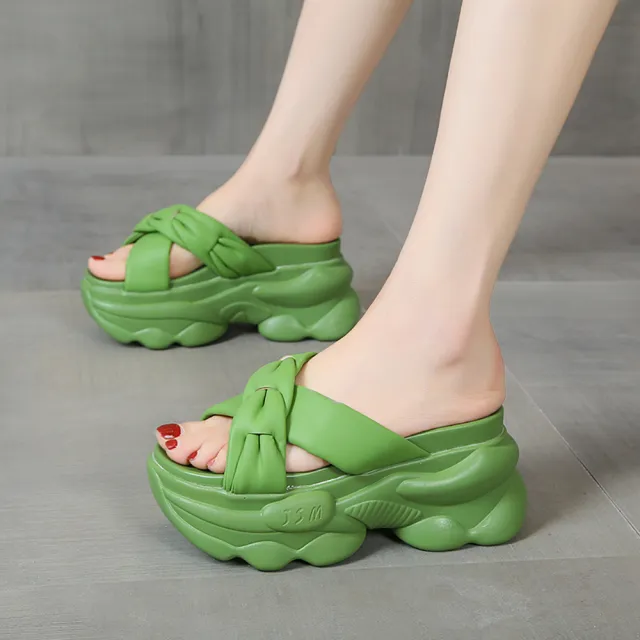 【HMH】厚底涼鞋 交叉涼鞋/辮帶交叉造型百搭厚底涼鞋(綠)