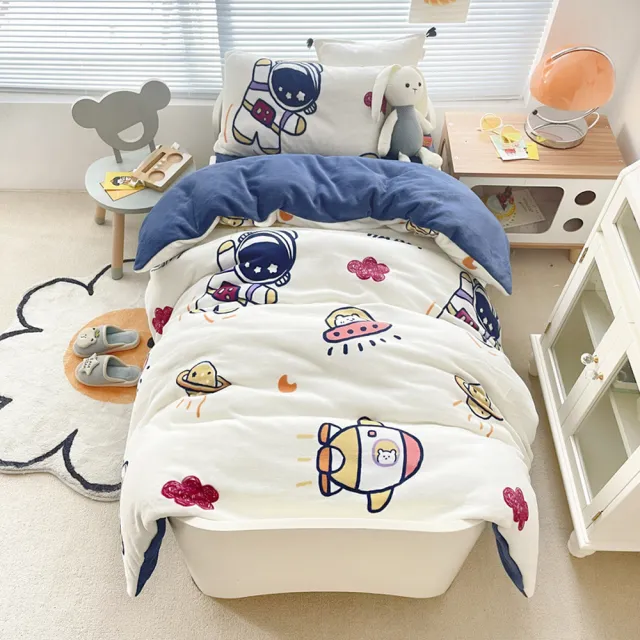 【Sudden sleep】冬季牛奶絨兒童睡墊六件套組(雙面AB面設計/可機洗不掉色/無添加螢光劑)
