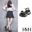 【HMH】厚底涼鞋 珍珠涼鞋/個性抓褶珍珠鍊帶厚底涼鞋(黑)