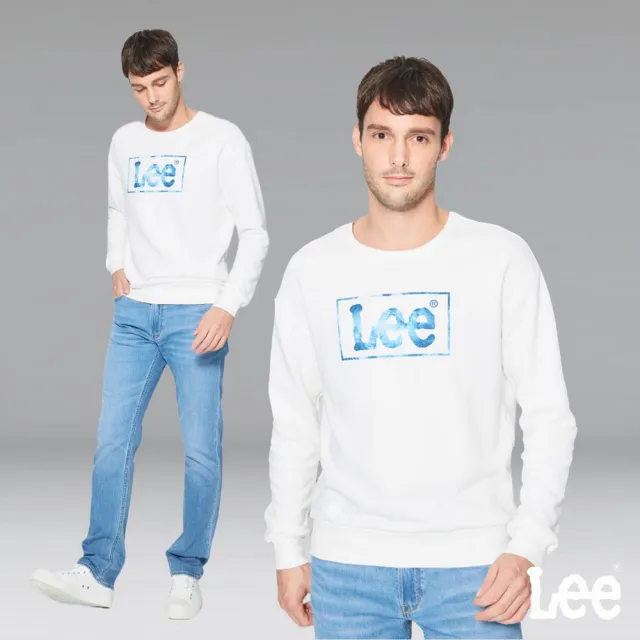 【Lee】男裝 長袖厚T / 長框LOGO印花 經典白(LL200338080)