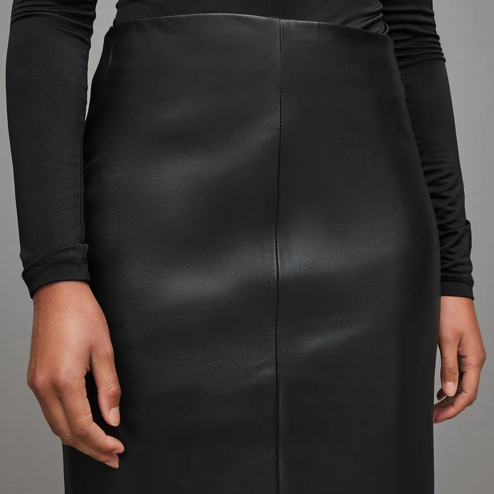 【ALLSAINTS】LUCILLE 高腰羊皮短裙Black WL072Z(修身版型)