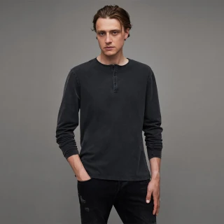 【ALLSAINTS】BODEGA 長袖開領T恤Washed Black MD001X(修身版型)