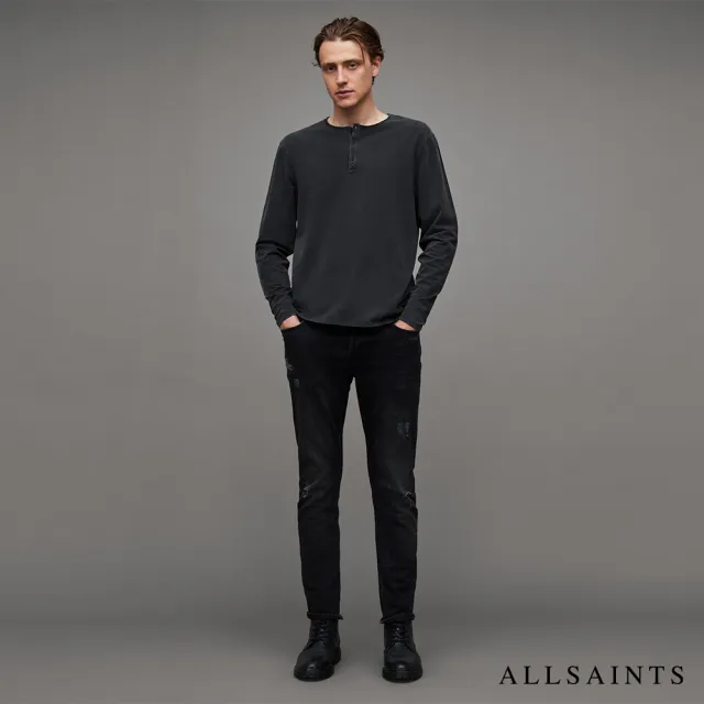 【ALLSAINTS】BODEGA 長袖開領T恤Washed Black MD001X(修身版型)