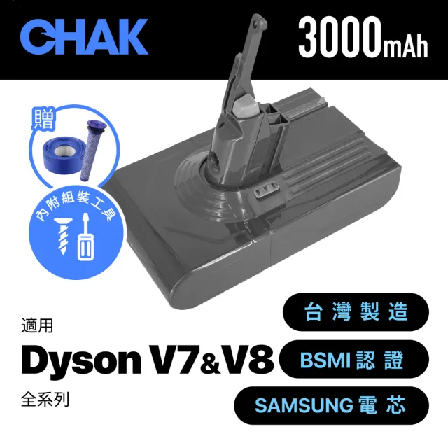 【ANEWPOW】Dyson V7/V8/SV10/SV11適用 新銳動能DC8230副廠鋰電池+前置濾網X2(18個月保固)